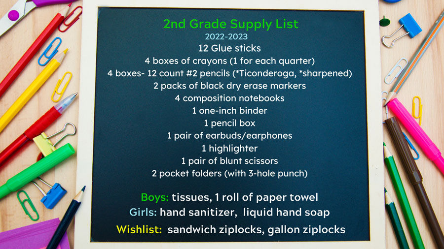 2nd grade supply list